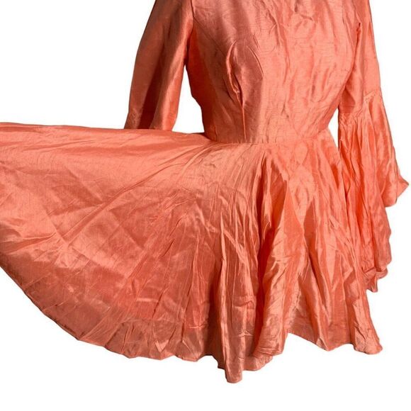 Vintage Handmade Shantung Mini Dress S Pink Bell Sleeve Fairy Princess Barbie - Picture 4 of 7